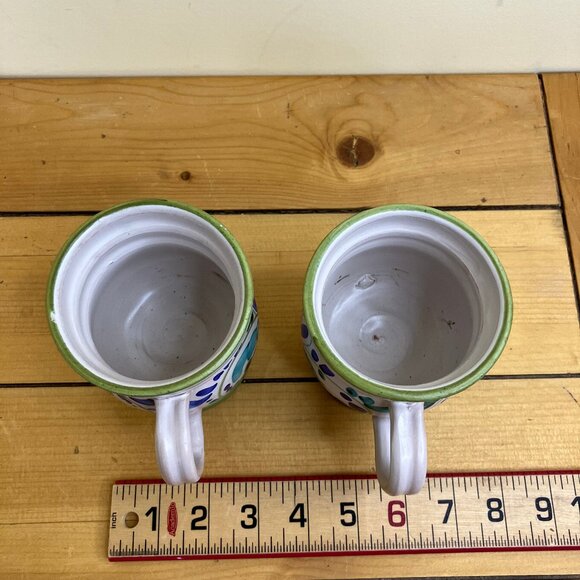 Italian Pottery Coffee Mugs Vintage Footed Cups Set of 2 Made in Italy - Picture 4 of 10
